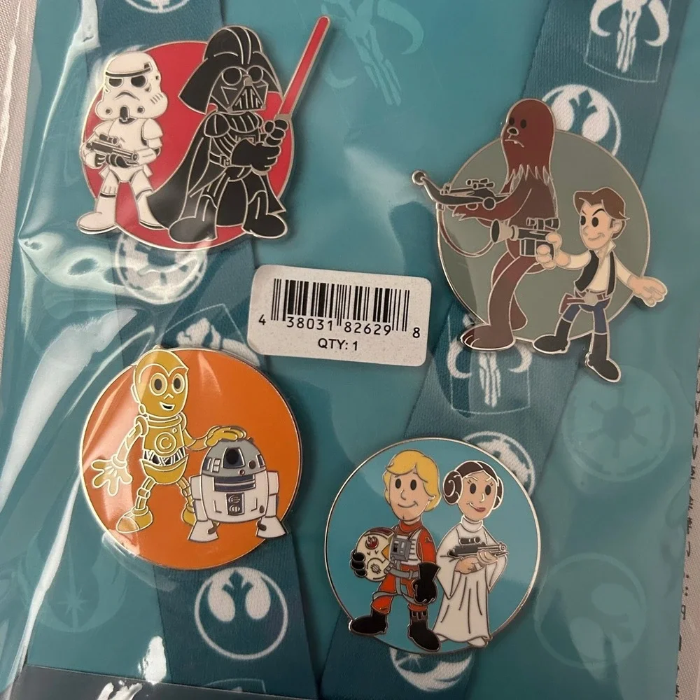 Disney Parks Star Wars Pin Starter Set Unisex Teal Lanyard 4 Enamel Pins NEW
